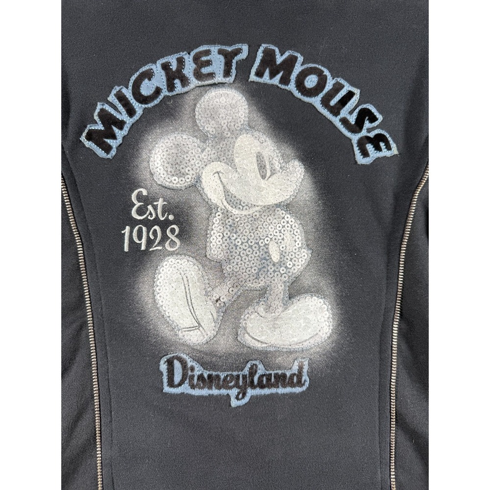Disney Parks Mickey Mouse Black Moto Jacket Full Zip Sequin Womens Small